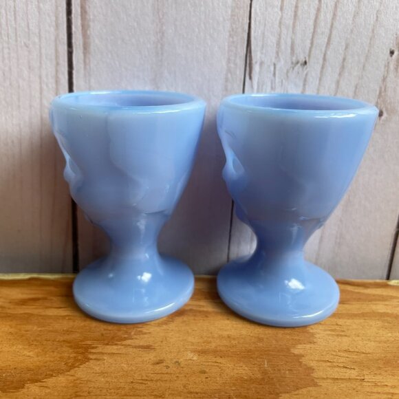 Guernsey Delphite Blue Hummel Child Face Egg Cup Set of 2 NEW Vintage Deadstock - Picture 5 of 10